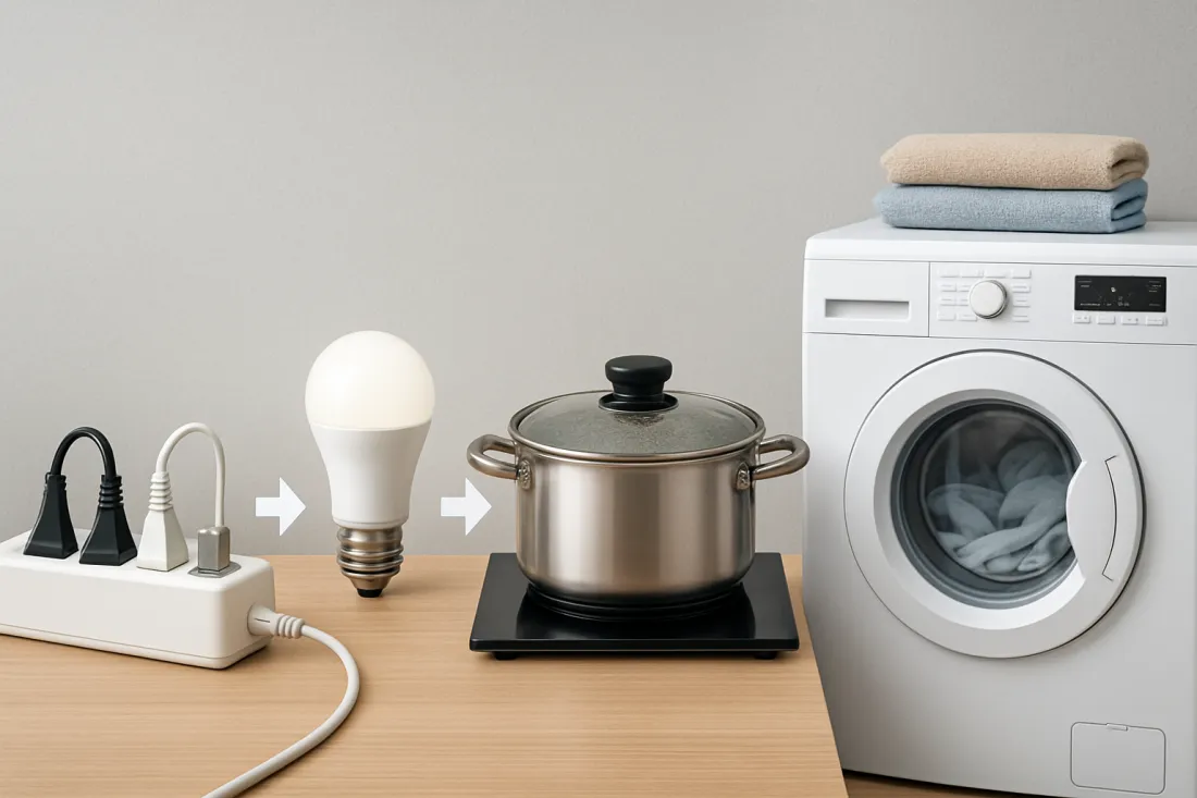 Strom sparen im Haushalt Tipps: visueller Vergleich von Optionen