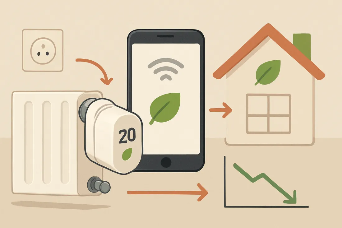 Smart home heizkörperthermostat energie sparen: Schaubild der wichtigsten Elemente