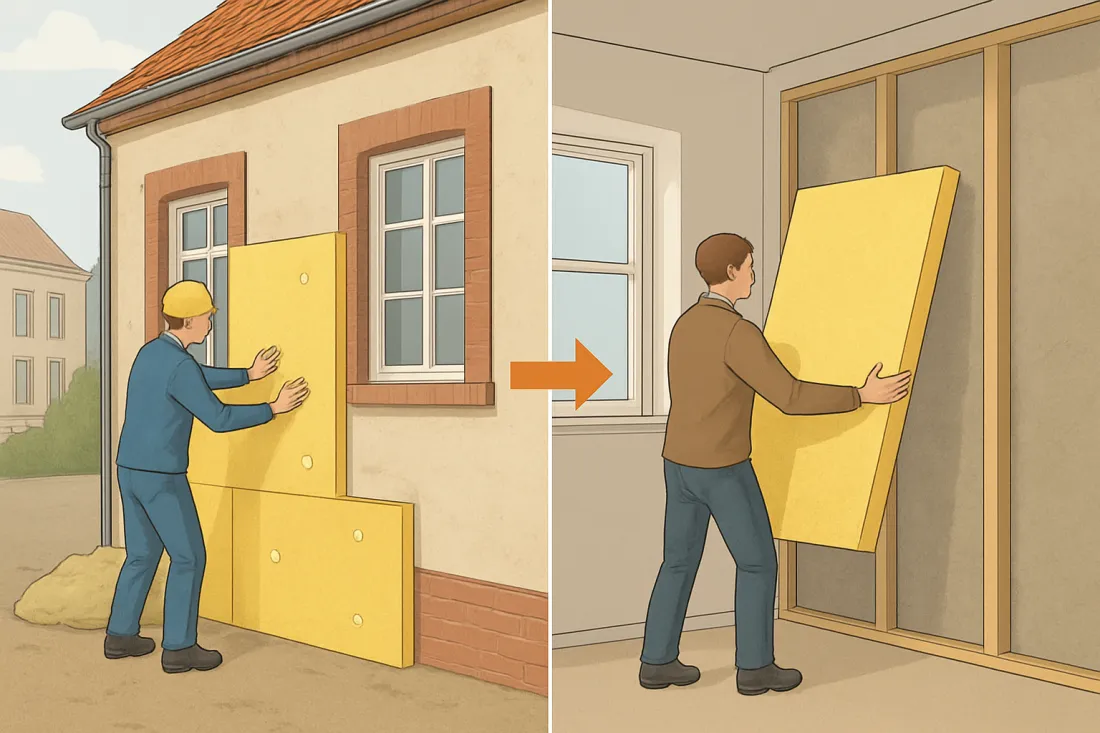 Altbau fassade dämmen von außen oder innen: visueller Vergleich der Optionen