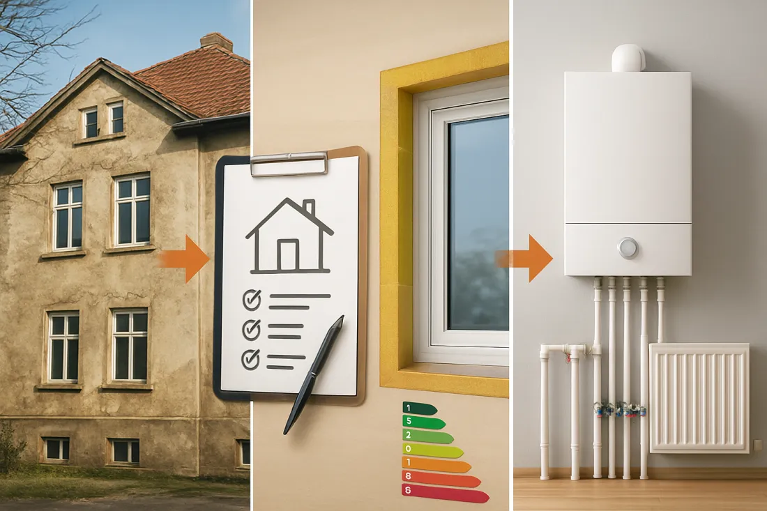 Altbau energetische sanierung schritt für schritt: visueller Vergleich der Optionen