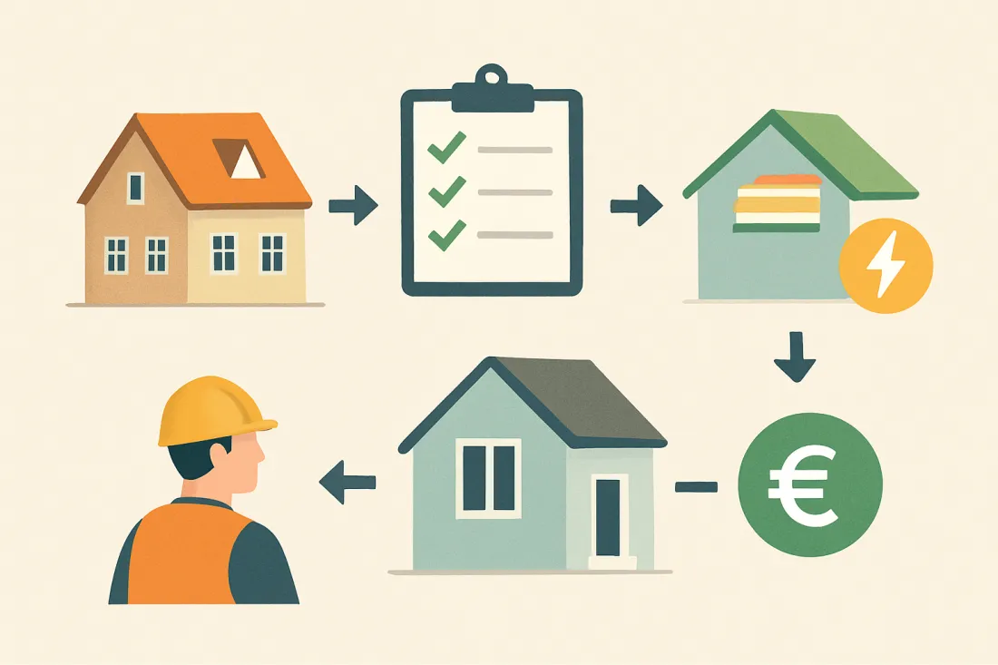Altbau energetische sanierung schritt für schritt: Schaubild der wichtigsten Elemente