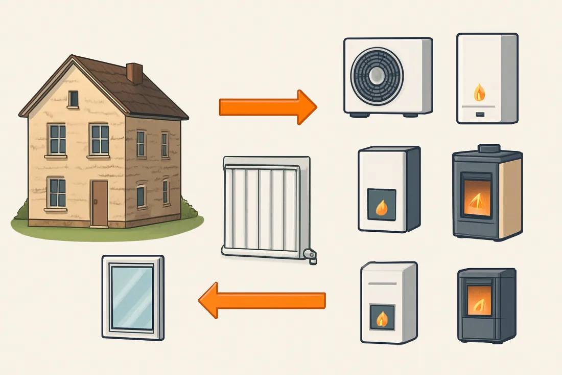 Heizungssanierung altbau welche heizung: Schaubild der wichtigsten Elemente