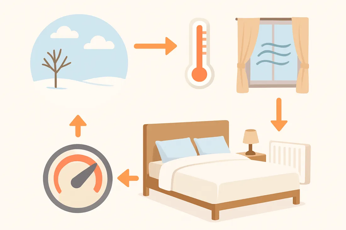 Schlafzimmer richtig heizen: Schaubild der wichtigsten Elemente