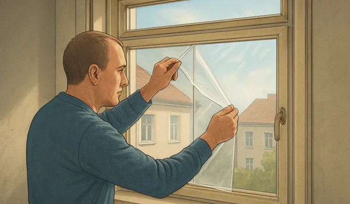 Wärmeschutzfolie am Fenster im Altbau