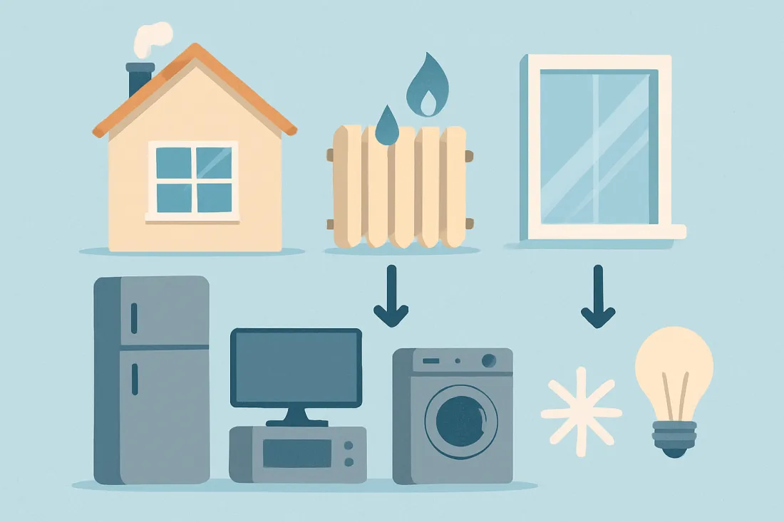 Energieeffizienz zuhause tipps: Schaubild der wichtigsten Elemente
